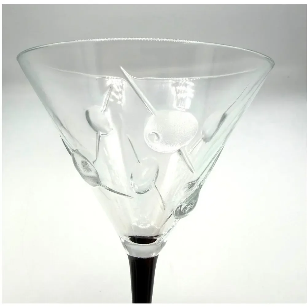 Cristal d'Arques- Durand Martini Glass w/ Black Stem & Raised 3D Olive Decor